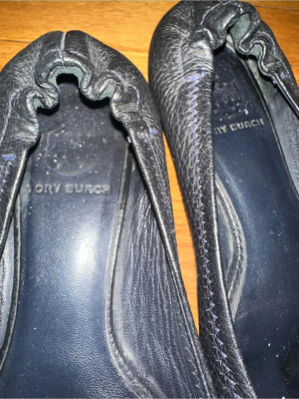 Tory Burch Black Leather Logo Ballet Flats